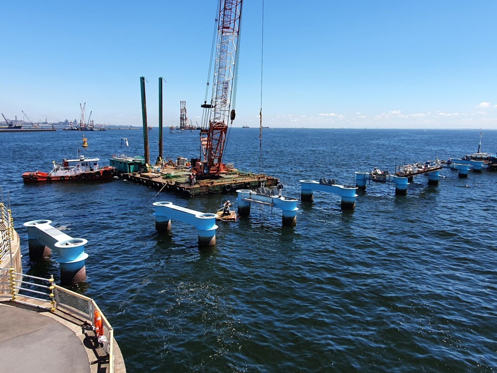 本牧海釣り施設工事進捗状況：渡り桟橋一部営業再開！！！沖桟橋も年内には